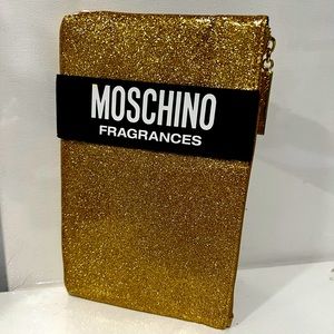 SOLD. Moschino Cosmetic Case Clutch Gold  Shimmer. NWOT